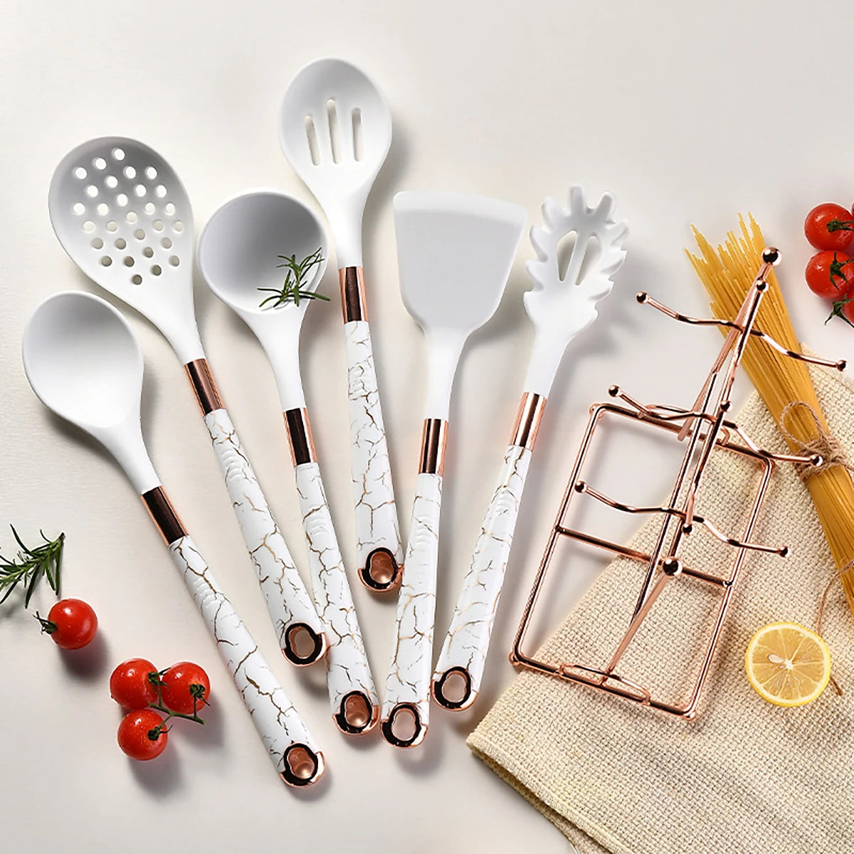 8PCS Silicone Kitchen Utensil Set – Heat-Resistant Cooking Tools with Storage Rack