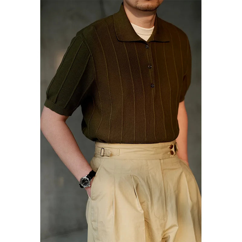 Men’s High-End Ice Silk Knitted Polo Shirt