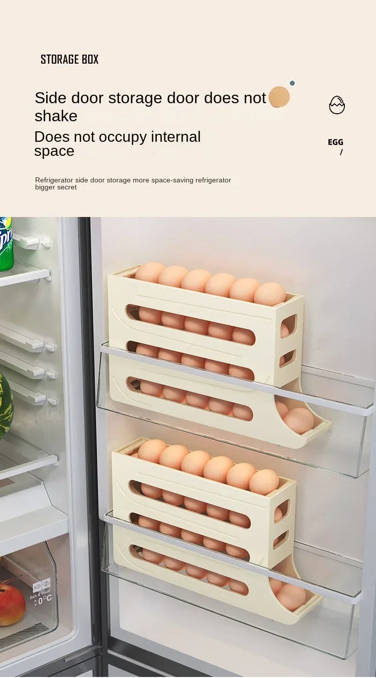 4-Layer Automatic Rolling Egg Storage Box – Refrigerator Egg Dispenser & Kitchen Organizer