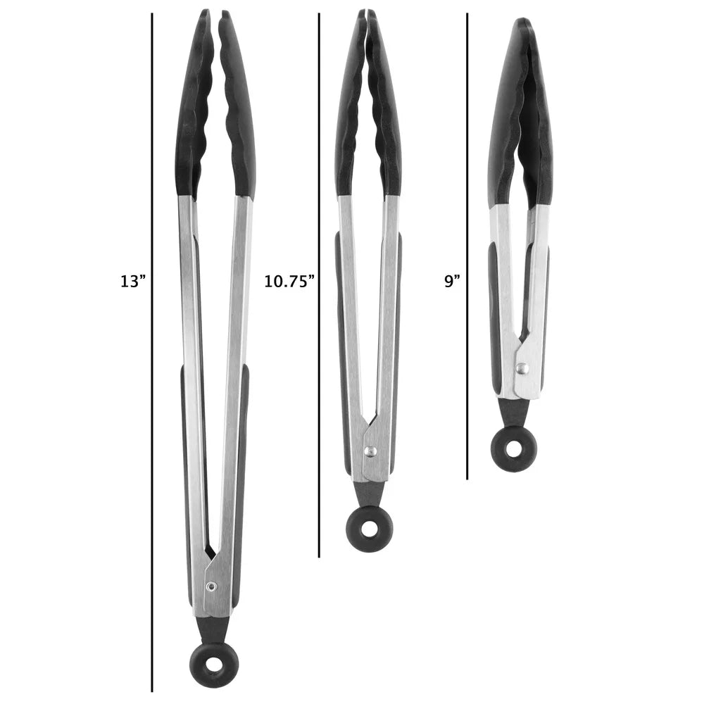 3-Piece Stainless Steel Kitchen Tongs Set with Heat-Resistant Silicone Tips