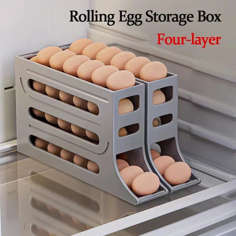 4-Layer Automatic Rolling Egg Storage Box – Refrigerator Egg Dispenser & Kitchen Organizer