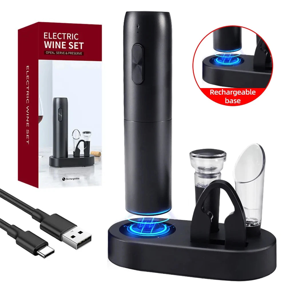 Electric Wine Bottle Opener Automatic Rechargeable Corkscrew with Charging Base – Kitchen Wine Accessories