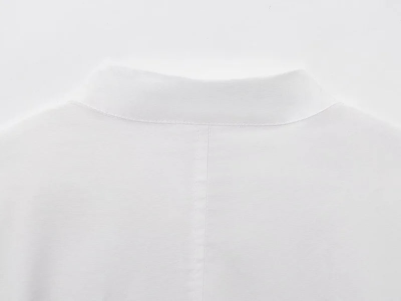 MUJER Women’s White Embroidered Button-Up Long Sleeve Summer Shirt