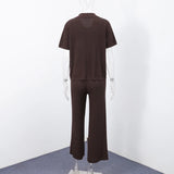 Brown V-Neck Knit Shirt and Pants