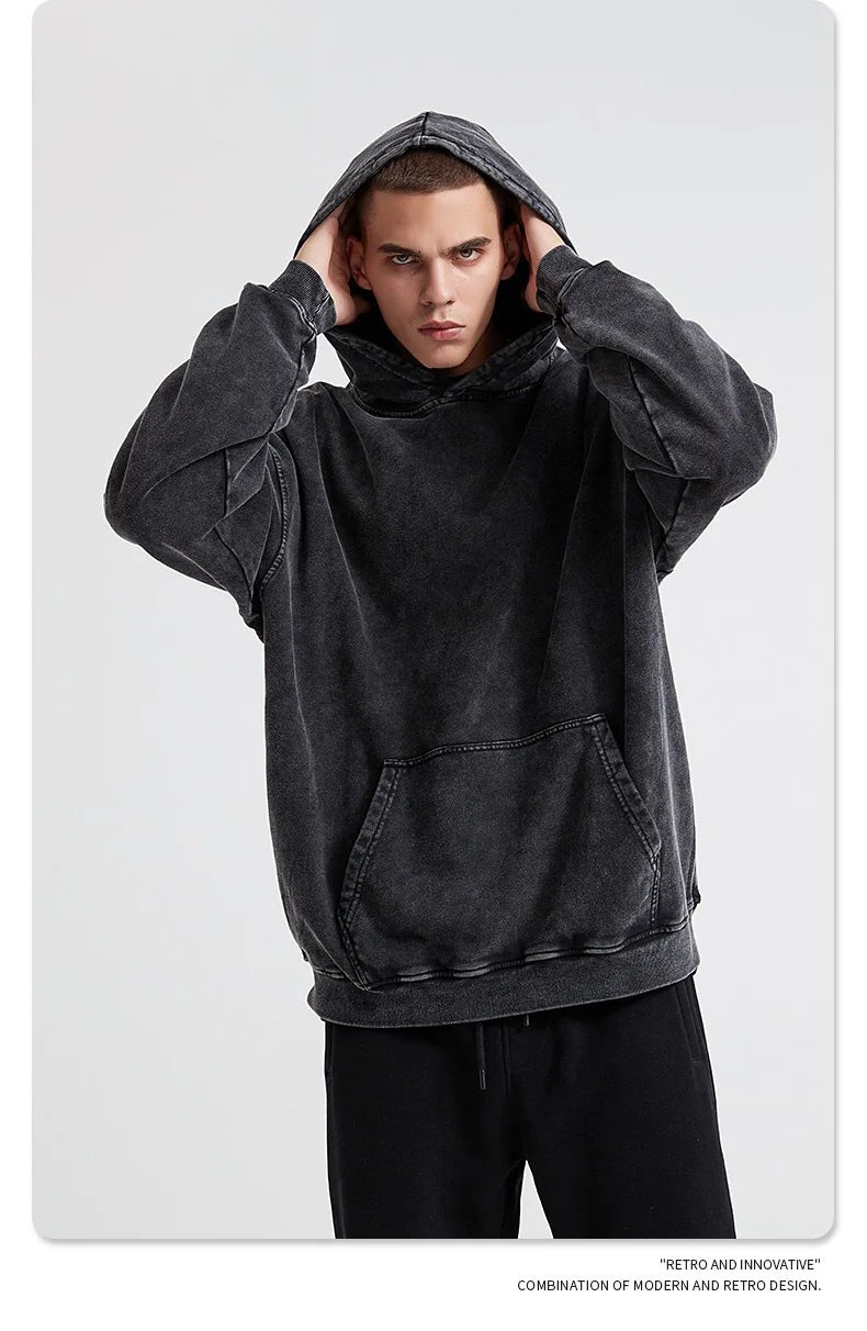 Vintage Washed Hoodie – Unisex Retro Streetwear Pullover