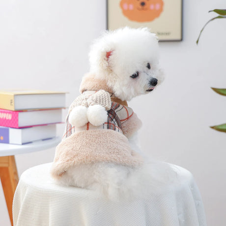 Pet Cat & Dog Winter Jacket – Thickened Warm Coat with Bow Decoration