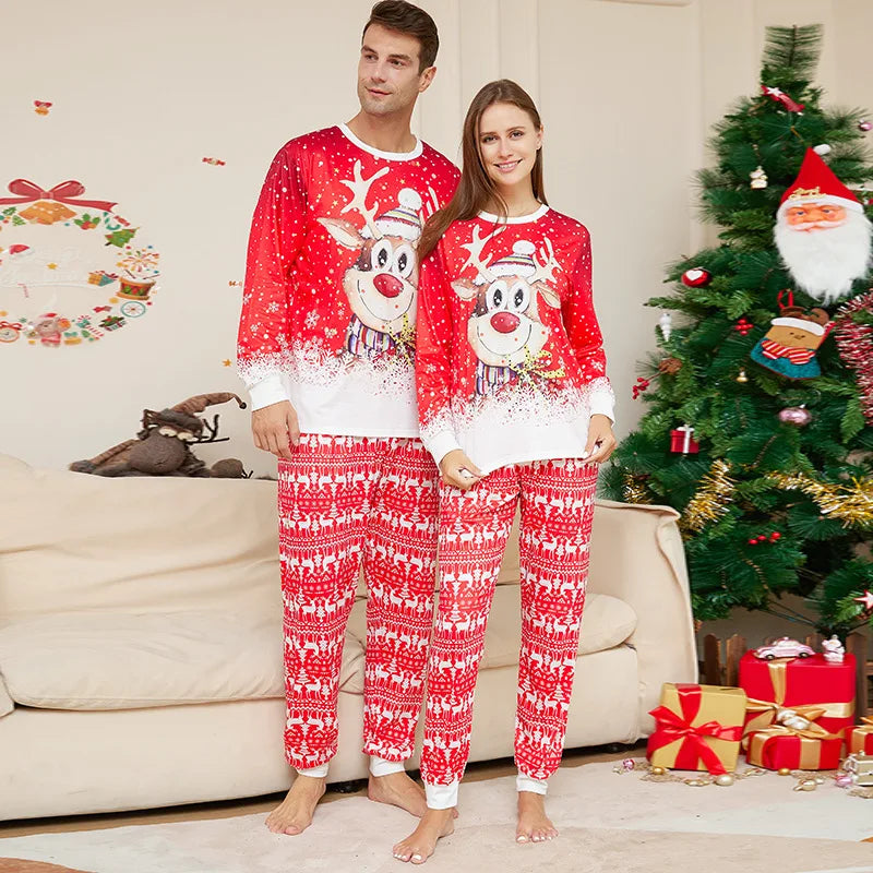 Matching Family Christmas Pajamas – Reindeer Print Long Sleeve Set for Kids & Adults