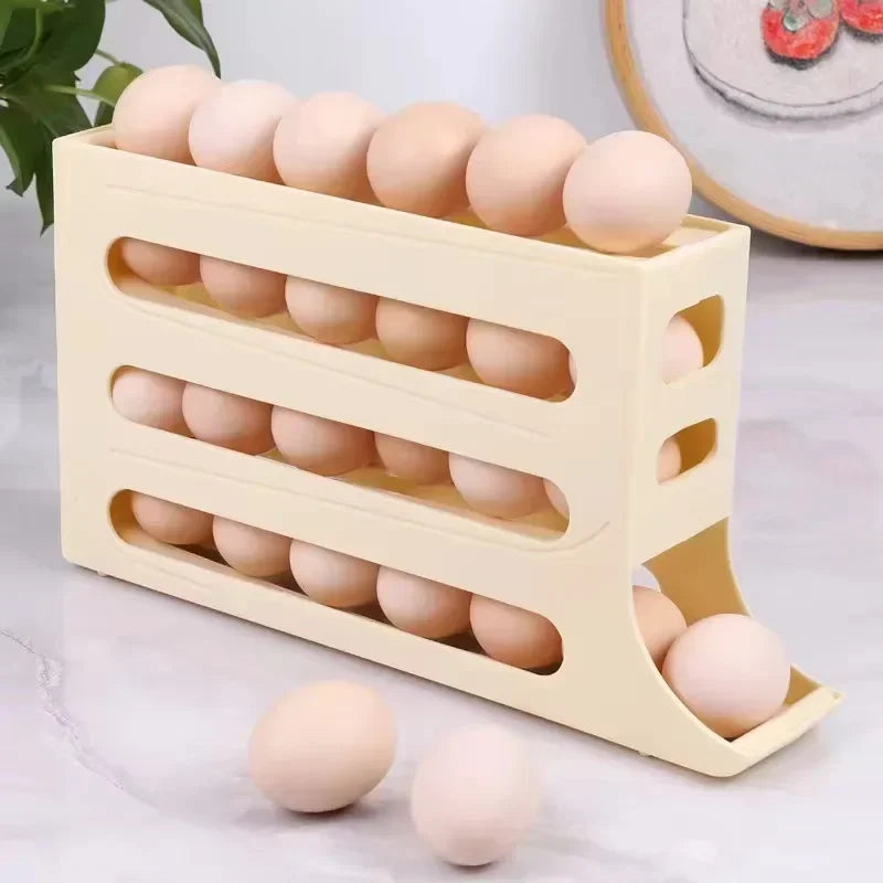 4-Layer Automatic Rolling Egg Storage Box – Refrigerator Egg Dispenser & Kitchen Organizer
