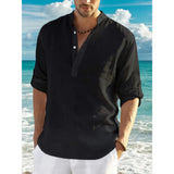 Men’s Classic Casual Stand-Up Collar V-Neck Long Sleeve Shirt