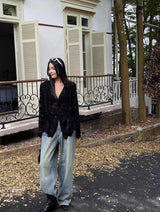 Y2K Lace Sheer Long Sleeve Blouse