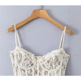 YENKYE Women Sexy Elegant Lace Sling Mini Dresses Fashion Low Waist Fit And Flare Party Dress Female Robe