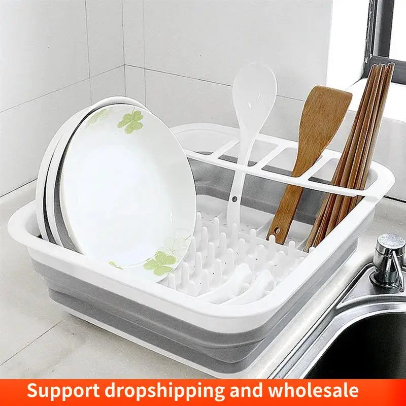 Foldable Kitchen Dish Rack – Space-Saving Drain Tray for Plates & Bowls