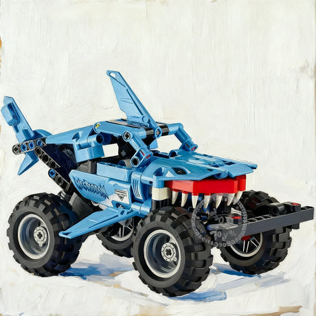 Megalodon & Bigfoot Pull-Back Monster Car Building Blocks – Flame Dragon Kids Construction Toy | Christmas Gift for Children