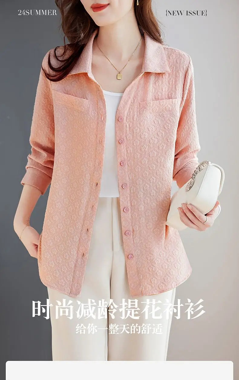 Women’s Jacquard Lapel Long-Sleeve Autumn Casual Shirt Jacket