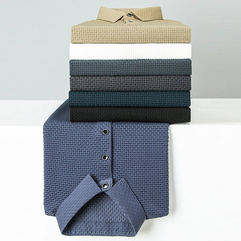 New Men's Elastic Checkered Short Sleeved Shirt