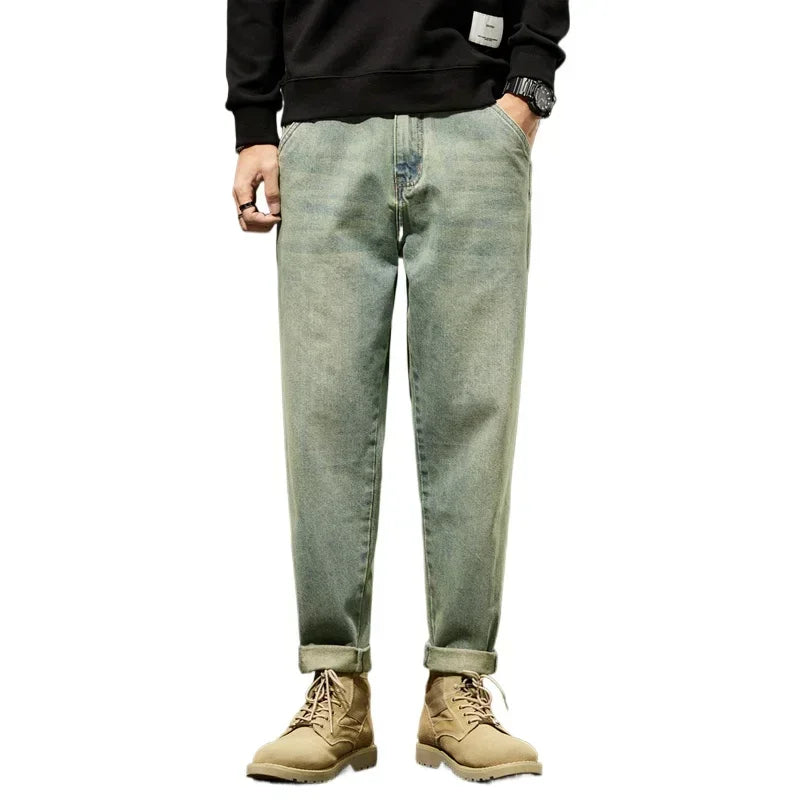 2025 New Men’s Loose Harem Jeans – Retro Solid Color Comfortable & Versatile Pants