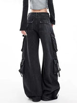Black Gothic Punk Multi-Pocket Zipper Denim Jeans – Y2K Baggy