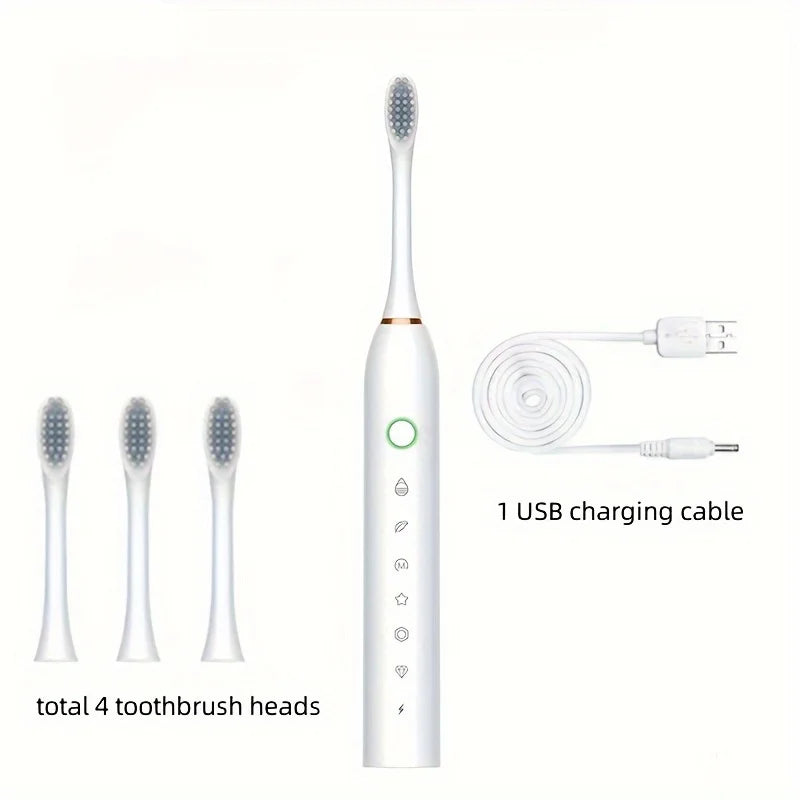 Rechargeable Smart Electric Toothbrush with 6 Modes & Replacement Heads