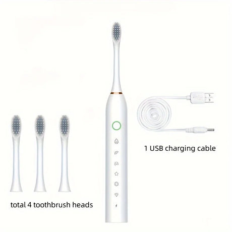 Rechargeable Smart Electric Toothbrush with 6 Modes & Replacement Heads