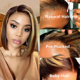 8 - 16 Inches Human Hair Bob Wig & Lace Frontal