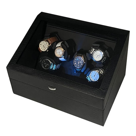 Watch Winder Box for Automatic Watches – 6-Slot Rotating Display Case | Quiet Motor Watch Winder Stand with Storage