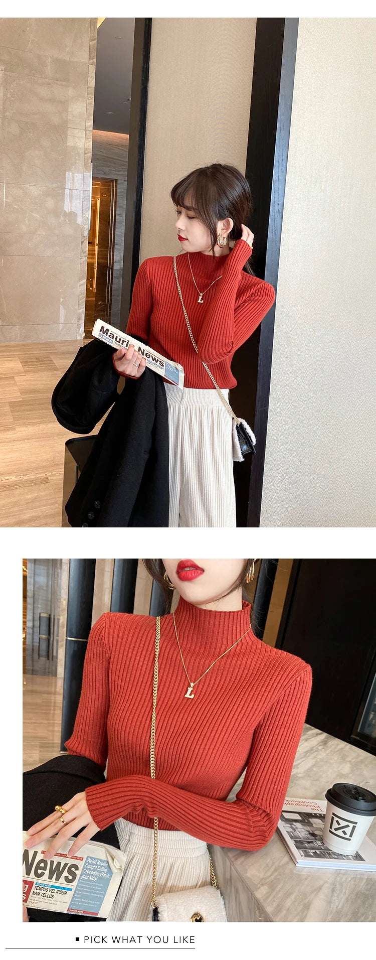 Women Turtleneck Sweater Long Sleeve Top