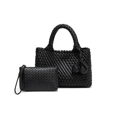 Woven Shoulder Bag for Women – Vegan Leather Tote Bag with Mini Handmade Purse | Stylish Crossbody Bag for Travel, Work & Everyday Use