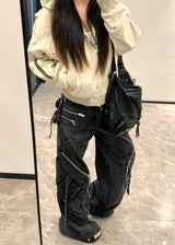 Black Gothic Punk Multi-Pocket Zipper Denim Jeans – Y2K Baggy