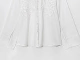 MUJER Women’s White Embroidered Button-Up Long Sleeve Summer Shirt