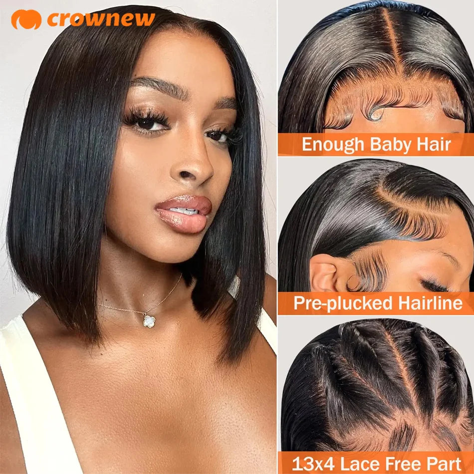 Bob Wig Human Hair – 100% Human Hair Straight Bob Wig, 13x4 HD Transparent Lace Front, Natural Pre-Plucked Lace Frontal Wig