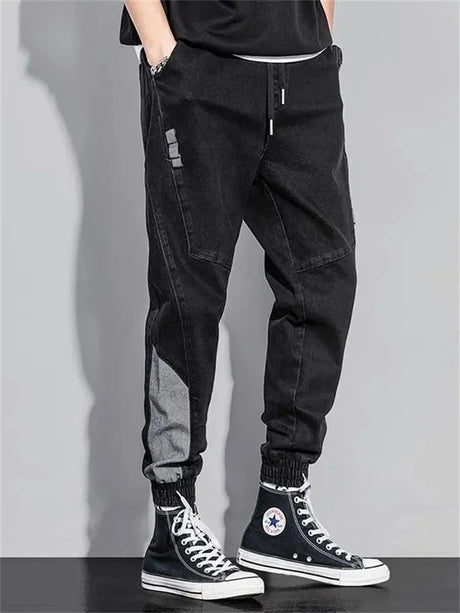 Men’s Baggy Harem Jeans Streetwear Loose Fit Tapered Moto Pants