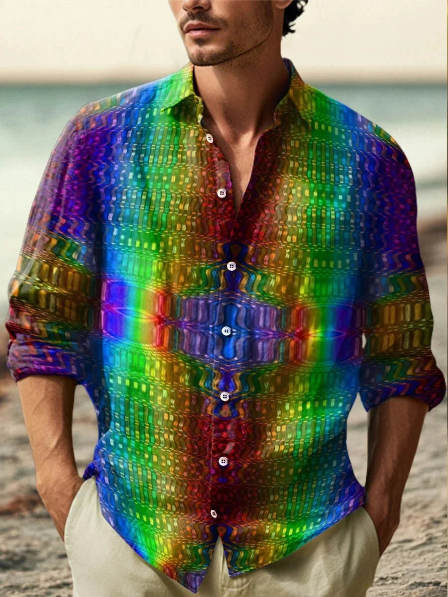 Men’s Fashion Artistic Printed Linen Shirt