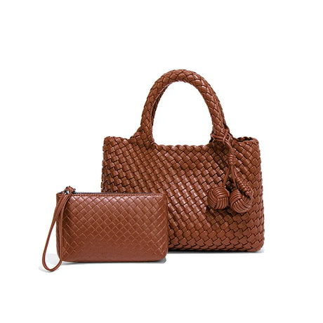 Woven Shoulder Bag for Women – Vegan Leather Tote Bag with Mini Handmade Purse | Stylish Crossbody Bag for Travel, Work & Everyday Use