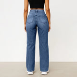 Wide-Leg Jeans for Women – Light Blue High-Waisted Loose-Fit Trousers | Simple Design Fashion Denim for Daily Wear