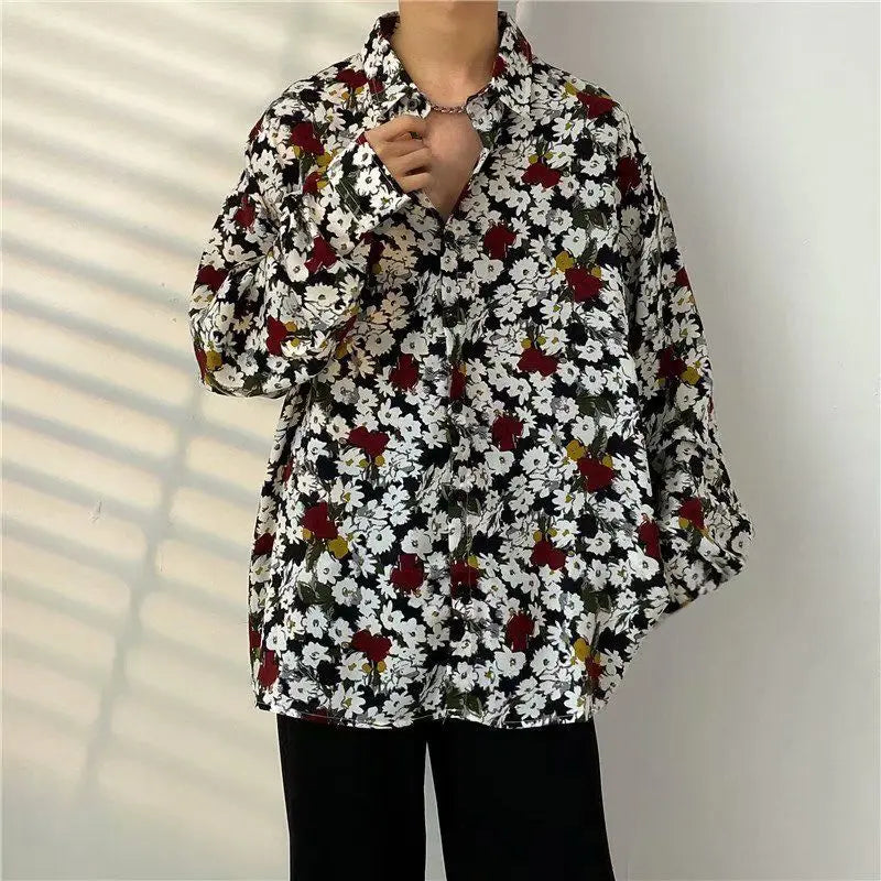 Men’s Japanese Retro Floral Long Sleeve Shirt