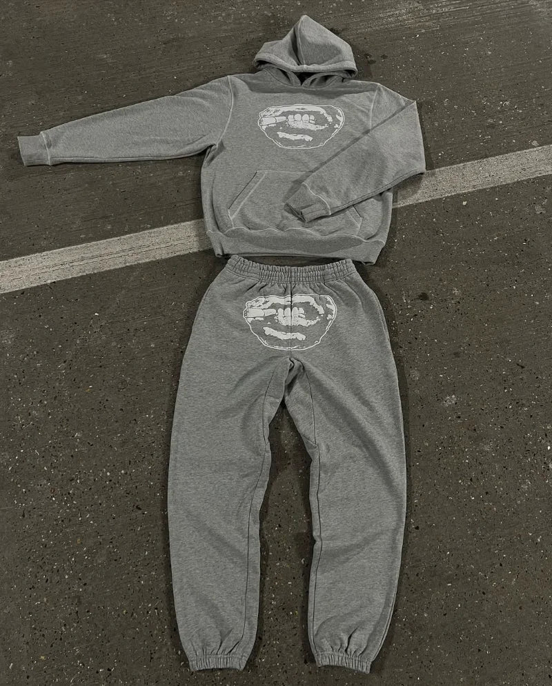 Men’s Y2K Hip-Hop Streetwear Set – Punk Gothic Embroidered Pullover & Casual Sportswear