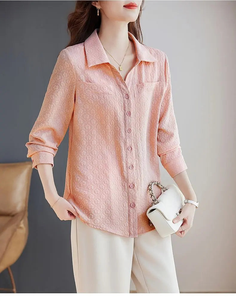 Women’s Jacquard Lapel Long-Sleeve Autumn Casual Shirt Jacket