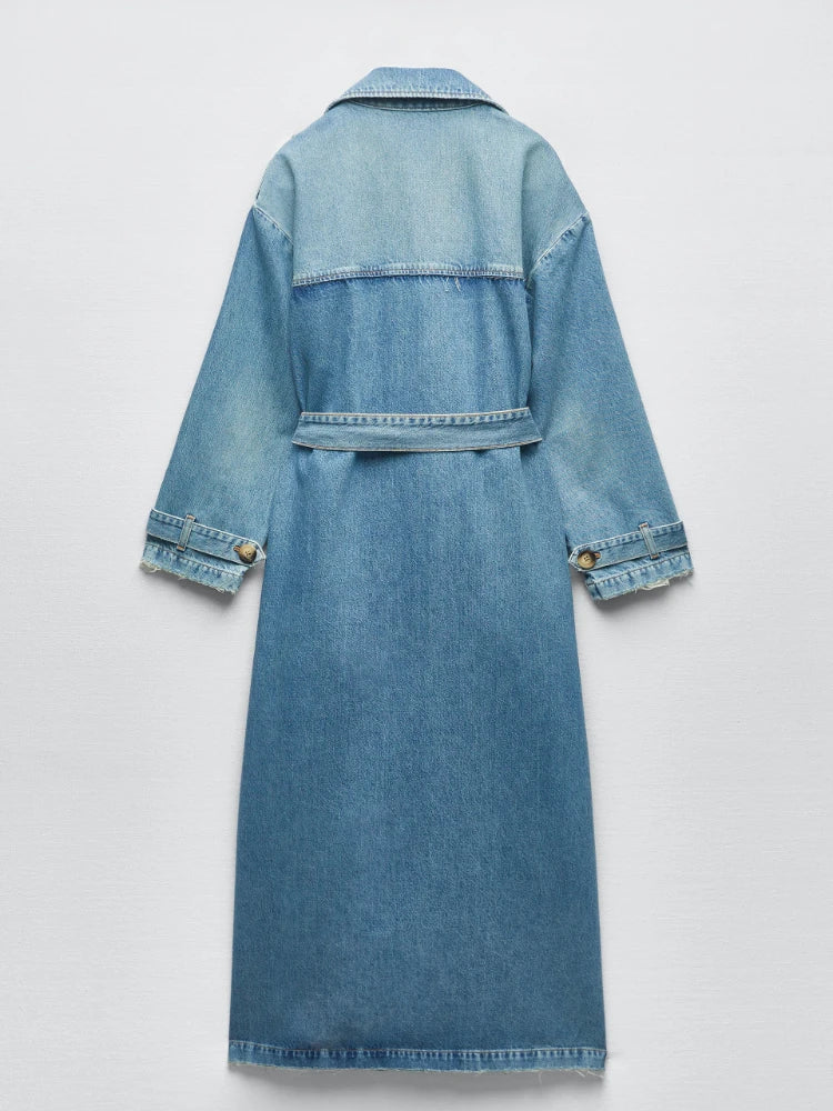Blue Jean Denim Trench Coat for Women