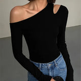 Women Off-Shoulder Long-Sleeved T-Shirt