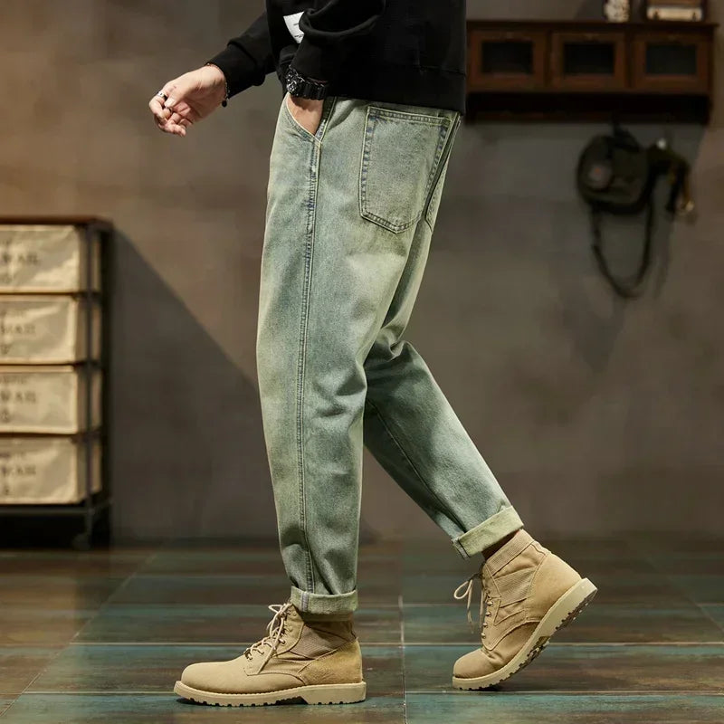 2025 New Men’s Loose Harem Jeans – Retro Solid Color Comfortable & Versatile Pants