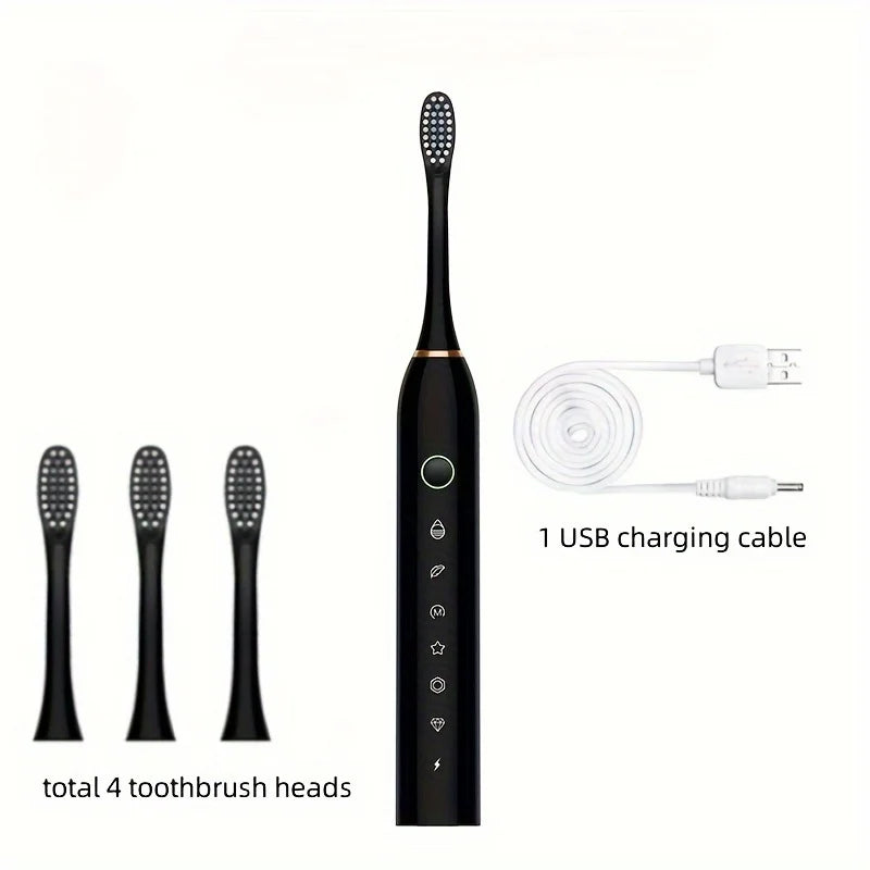Rechargeable Smart Electric Toothbrush with 6 Modes & Replacement Heads