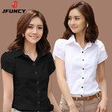 Women’s Summer Short Sleeve Office Blouse – Black/White Formal Work Shirt