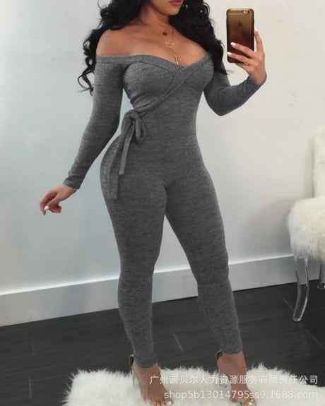 Sexy V-Neck Off Shoulder Jumpsuit – Women’s Slim Fit One Piece