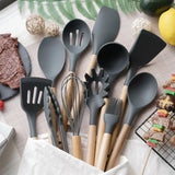 12PCS Silicone Kitchen Utensils Set – Non-Stick Cookware Tools with Wooden Handles