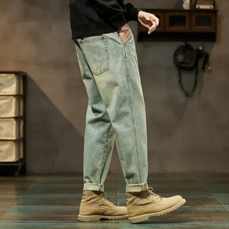 2025 New Men’s Loose Harem Jeans – Retro Solid Color Comfortable & Versatile Pants