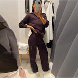 Brown V-Neck Knit Shirt and Pants