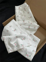 White Floral Straight Jeans for Women