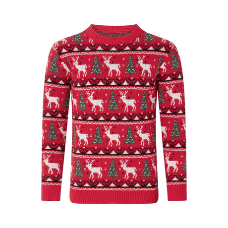 Matching Family Christmas Sweaters – Snowflake & Reindeer Knitted Long Sleeve Pullovers | Holiday Round Neck Jersey Tops