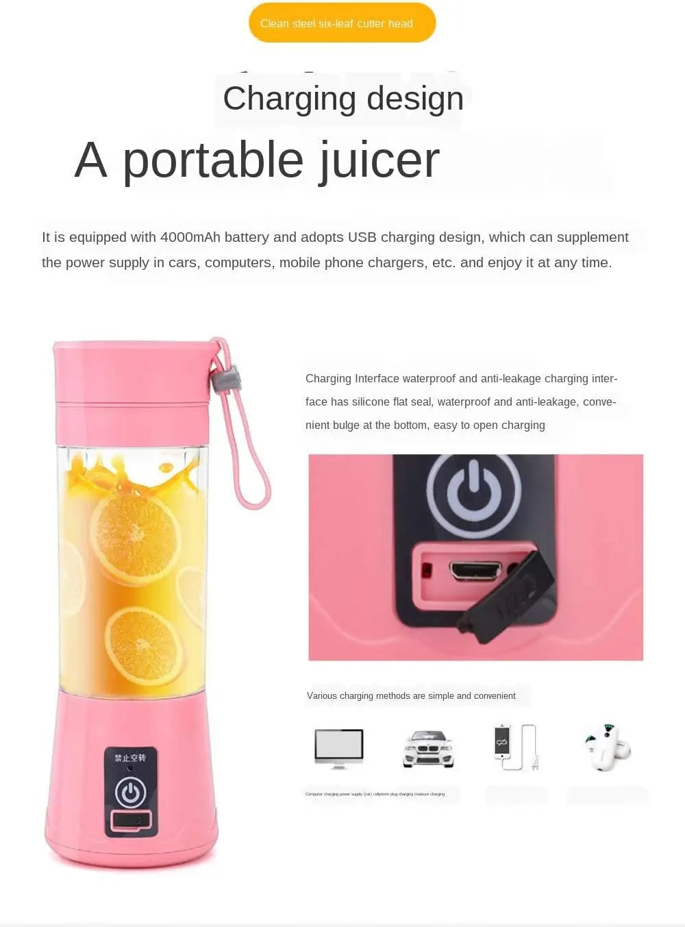 Mini Electric Juicer USB Rechargeable | Portable Smoothie & Milkshake Maker for Fresh Fruit, Orange & Lemon