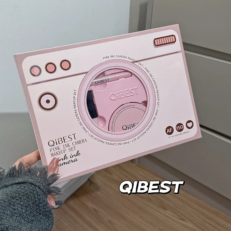 QIBEST 9PC Cosmetics Kit – Lip Mud, Pressed Powder, Blush, Eyeliner, Mascara & Eyebrow Pencil